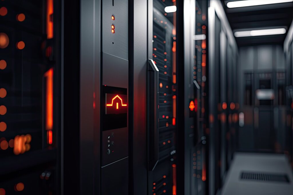 Close-up of rack servers with open panels, showing illuminated LED indicators and internal components, representing data center maintenance work.